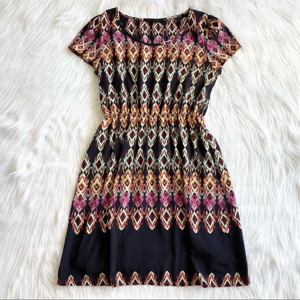 Peachs & Cream Navy Colorful Chevron Dress